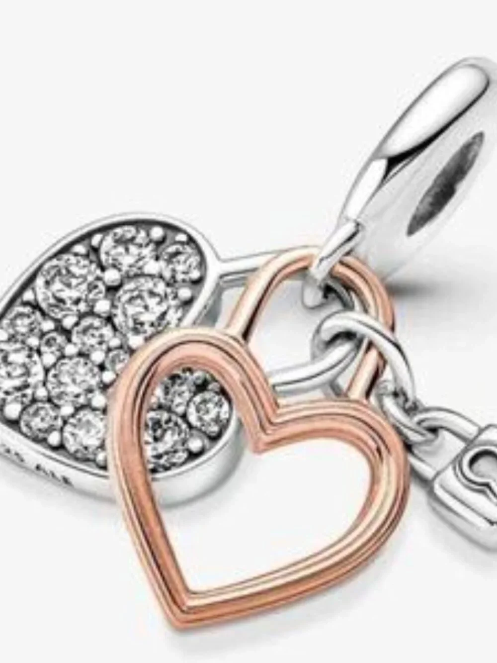 Pandora Two-Tone Rose Gold & Silver Pave Heart Lock Dangle Charm
